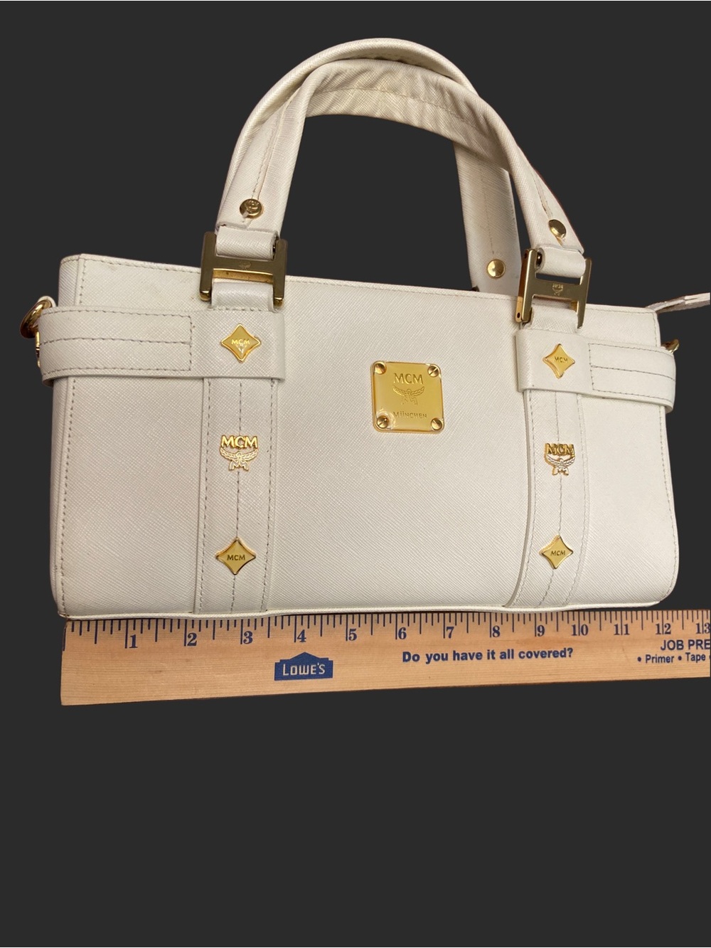 Authentic MCM Ivory Leather Boston Tote / Crossbody with Gold Hardware & Chain - Picture 9 of 16